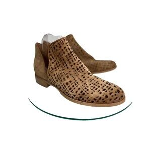 Ron White Ankle Slip on Bootie Brown Suede Leather perforated